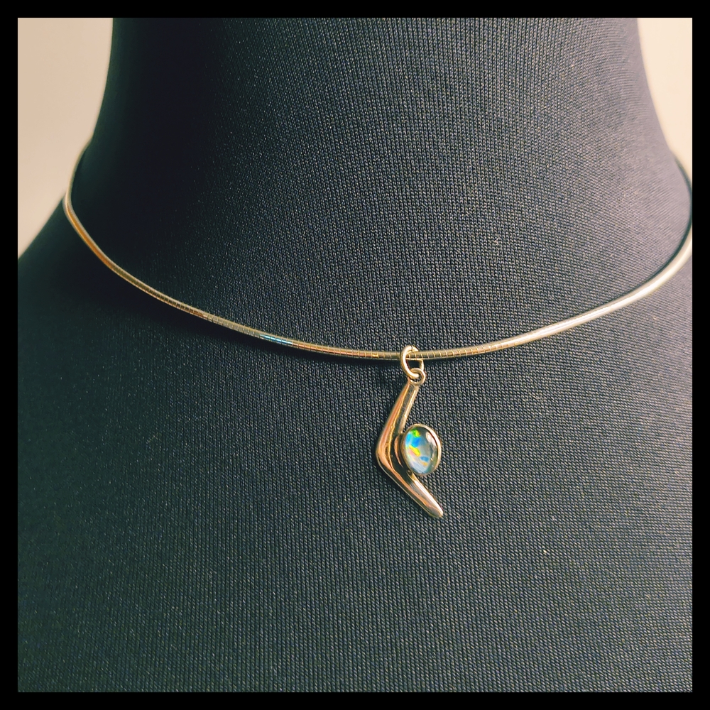 🖖Vtg. Sterling Opal Triplet Space Odyssey Star Trek Esque Modern Shaped Pendant